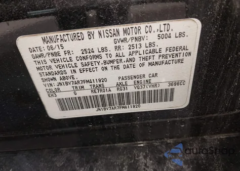 2015 Infiniti Q50 from USA, damaged, VIN JN1BV7AR7FM411920